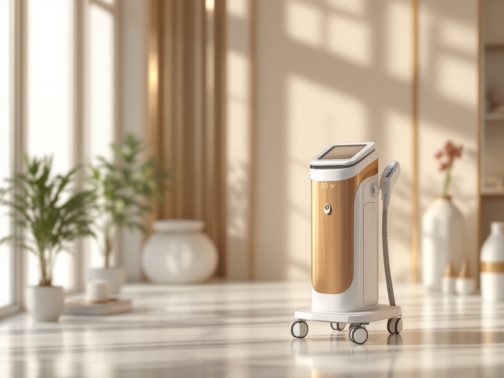 A modern medical-grade diode laser hair removal platform in a bright treatment room